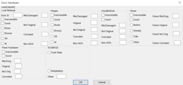 Custom block for surveying door hardware throughout a complex of historic buildings